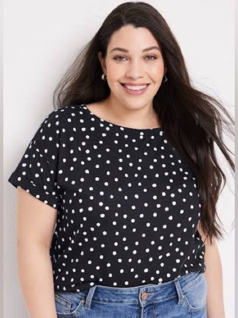 Maurices Black Short Sleeve Polka Dot Tee Size Medium
